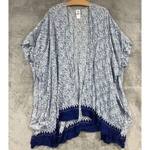 CAbi Open Front Beach Club Kimono Cover Up Shawl Blue One Size Summer Print